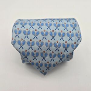 Bobby Jones Blue Light Silk Tie 3.75x62 – Tennis Racket Print – Made in USA